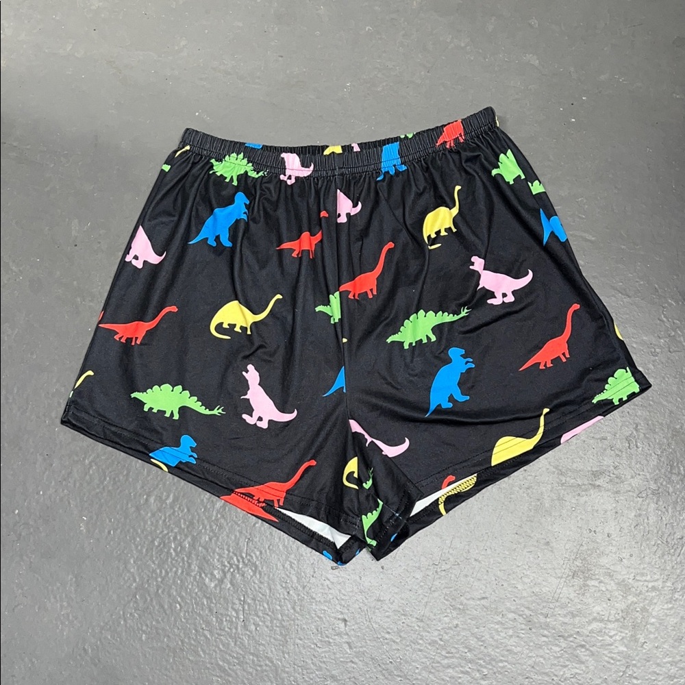 Kids Black Dinosaur Print Athletic Shorts with Colorful Dinos